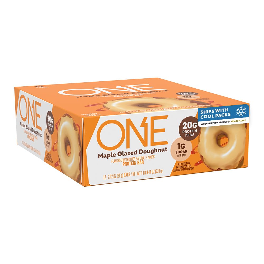 ONE Protein Bars, Maple Glazed Doughnut, Gluten Free con 20g Protein e 1g Zucchero, Pantry Staples, 2.12 oz (12 Conte)