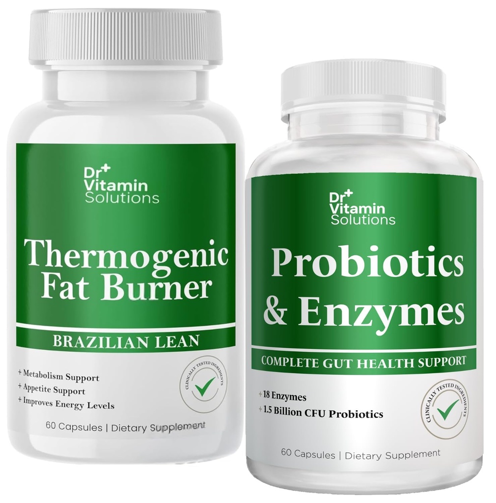 DR VITAMINA SOLUZIONI Bruciatore grasso termogenico & probiotici Enzimi digestivi con prebiotici per la salute digestiva & Bloating Rilievo per le donne & uomini - Bundle 90 Caps