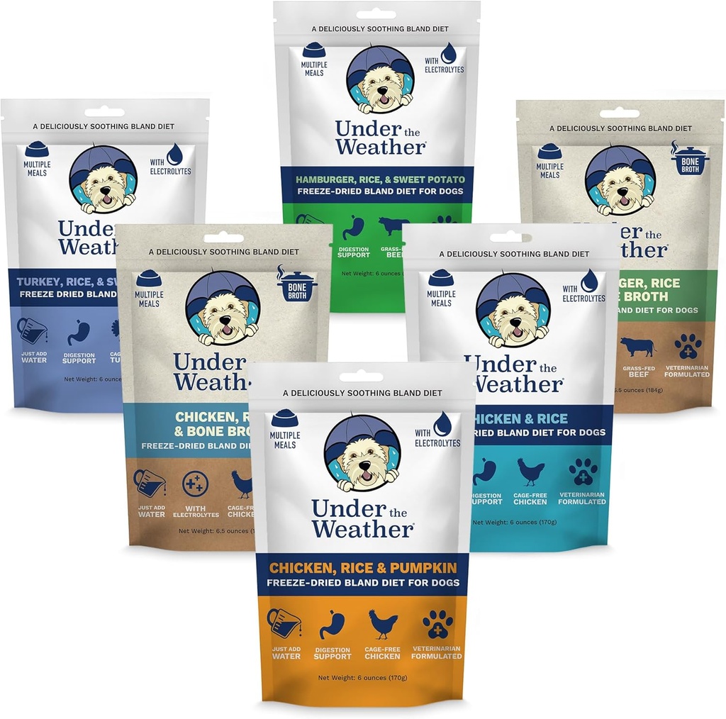 Sotto il tempo dieta Bland per cani | Facile da digerire per cani malati | Sempre essere pronto | Contiene elettroliti - Tutto naturale congelato essiccato 100% carni di grado umano | 6 Pack - Multiflavor - 6oz