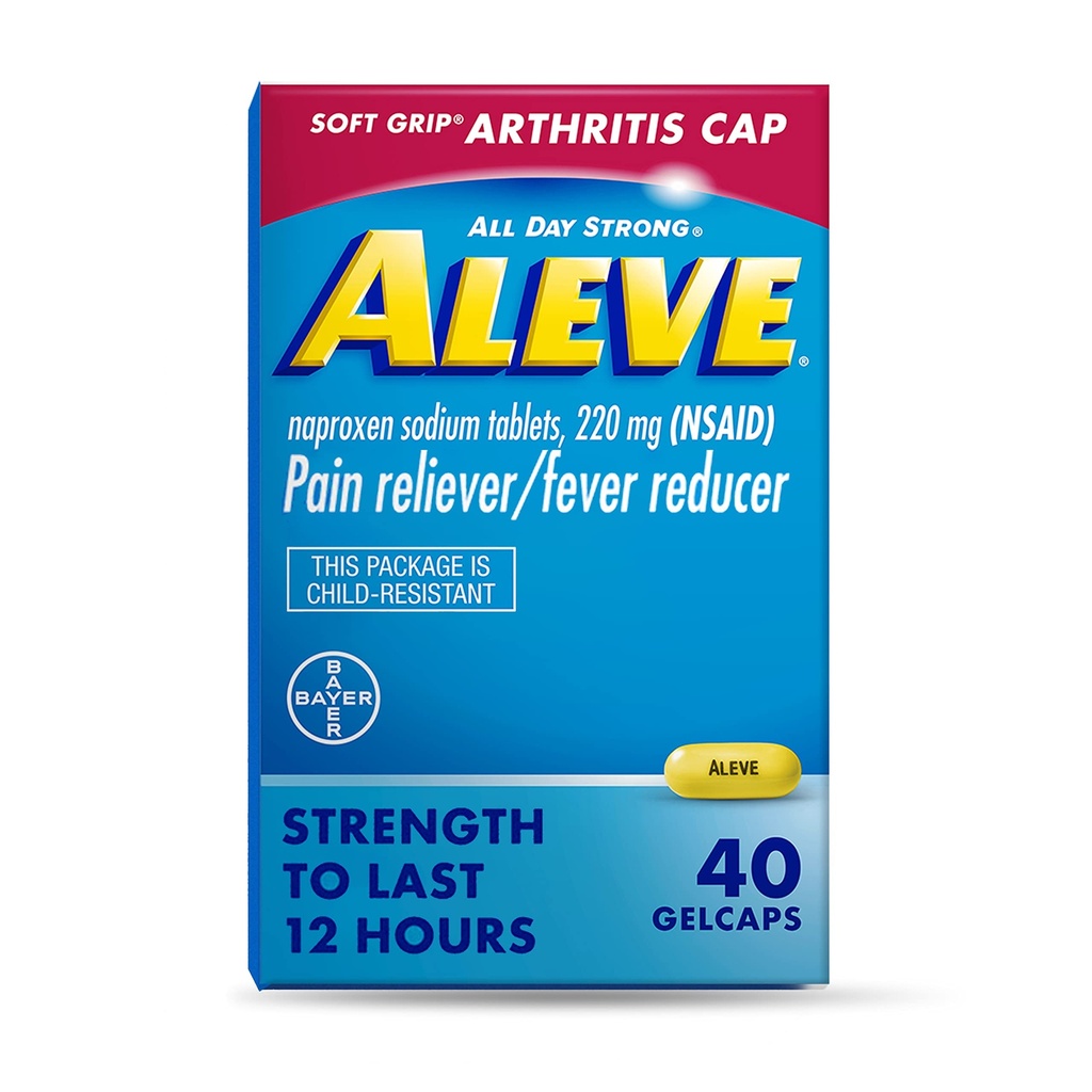 Gelcaps Aleve con Soft Grip® Cap, Naproxen Sodium, Medicina del dolore, 40 Conte