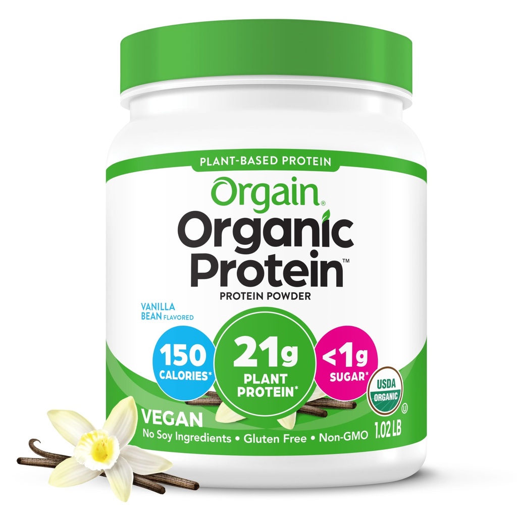 Orgain Organic Vegan Protein Powder, Vanilla Bean - 21g Plant Based Protein, 4g Prebiotic Fiber, Nessun Lattosio Ingredienti, Non Aggiunto Zucchero, Non OGM, Per Shakes & Smoothies, 1.02 lb (Packaging May Vary)