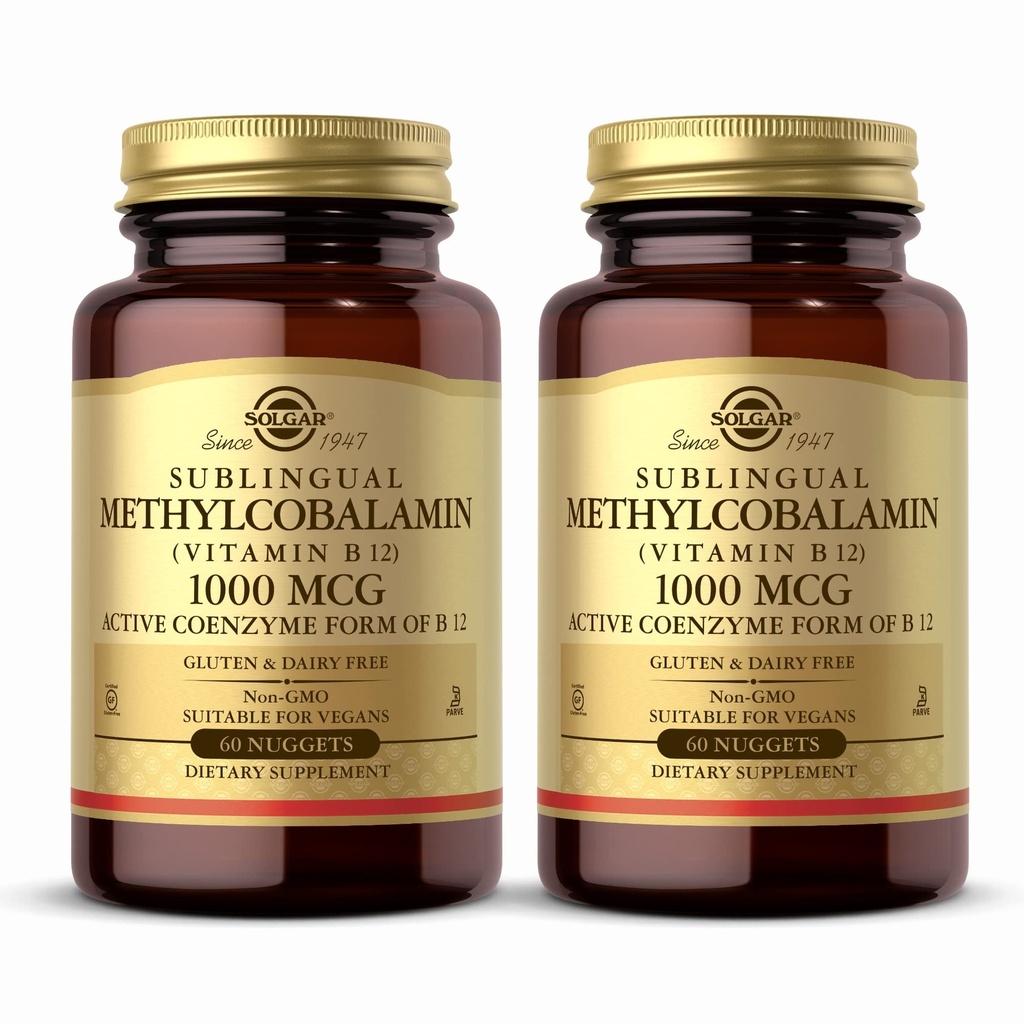 Solgar Methylcobalamin (Vitamin B12) 1000 mcg - 60 Nuggets, Confezione da 2 - Supporti Metabolismo Energetico - Non-GMO, Vegan, Gluten Free, Dairy Free, Kosher - 120 Servings Total