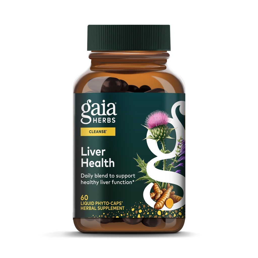 Gaia Herbs Liver Health - Supplemento al fegato con cardo al latte, radice curcuma con curcuminoidi, schisandra e radice di liquirizia per il fegato e il supporto detergente-60 Vegan Liquid Phyto-Capsules(Fornitura di 30 giorni)