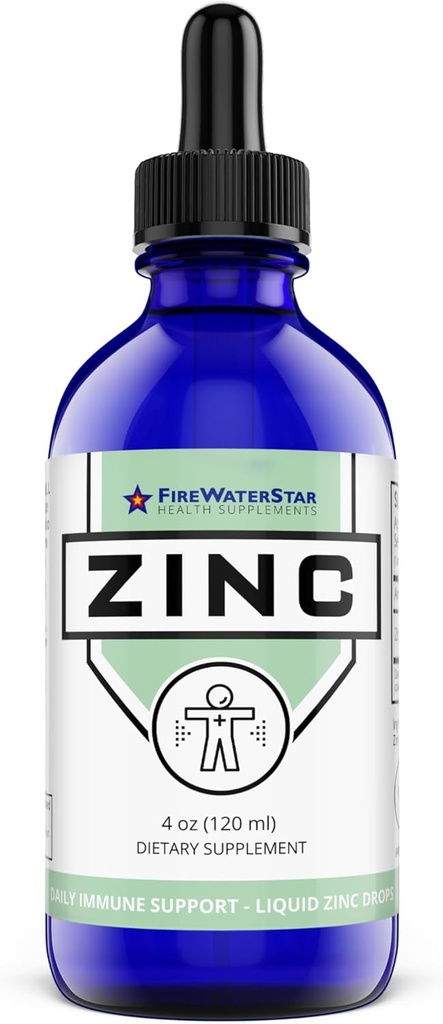 FWS Liquid Zinc Supplemento per Uomo Donne Bambini, Biologico Non OGM Vegan, Ionic Zinc Sulfate Drops, Immune System Boost Healthy Skin Support Totale Benessere, 60 giorni Fornitura, 4 oz