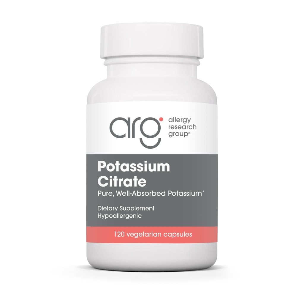 Gruppo di ricerca allergia Citrato di potassio - per uomini e donne, organico, puro, ben assorbito, supplemento di 99mg, capsule vegetariane - 120 Conte