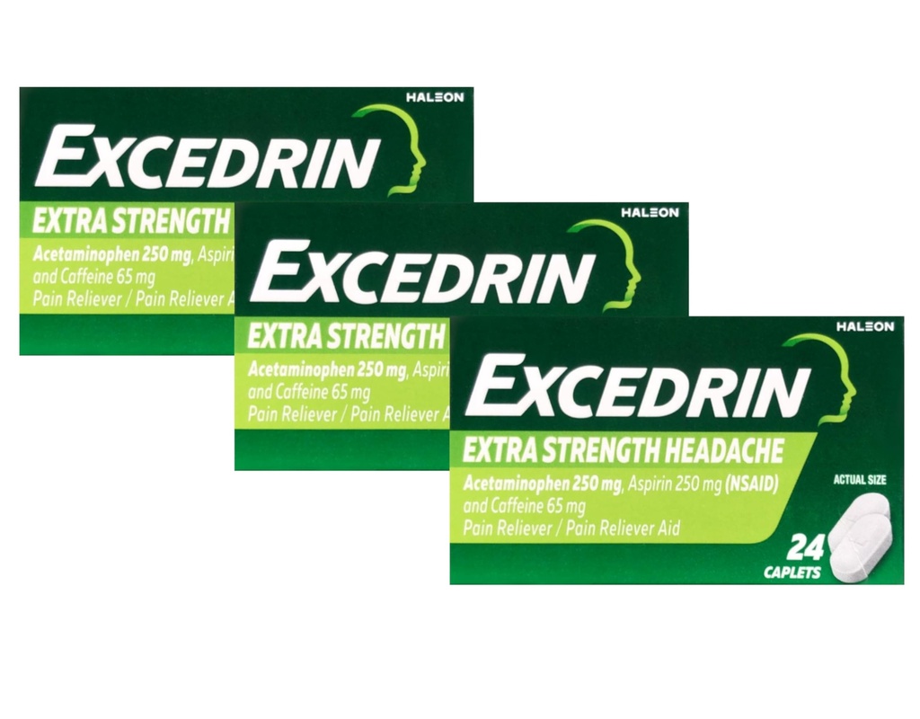Excedrin Extra Strength - 24 Caplets, Confezione da 3