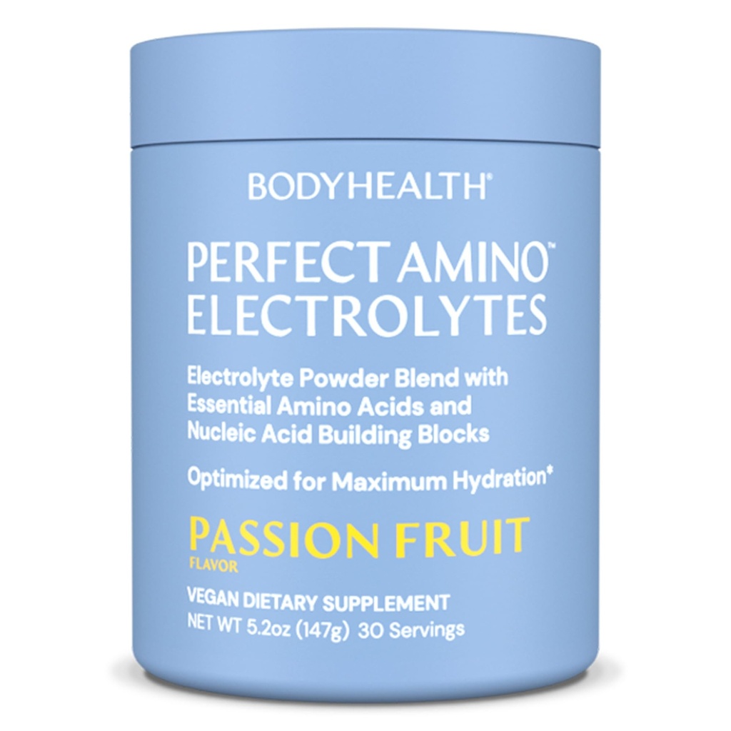 BodyHealth PerfectAmino Electrolytes Powder No Sugar, Hydration Fasting Keto Zero Sugar Electrolytes Drink Mix with Trace Minerals - Passion Fruit - 30 Serve