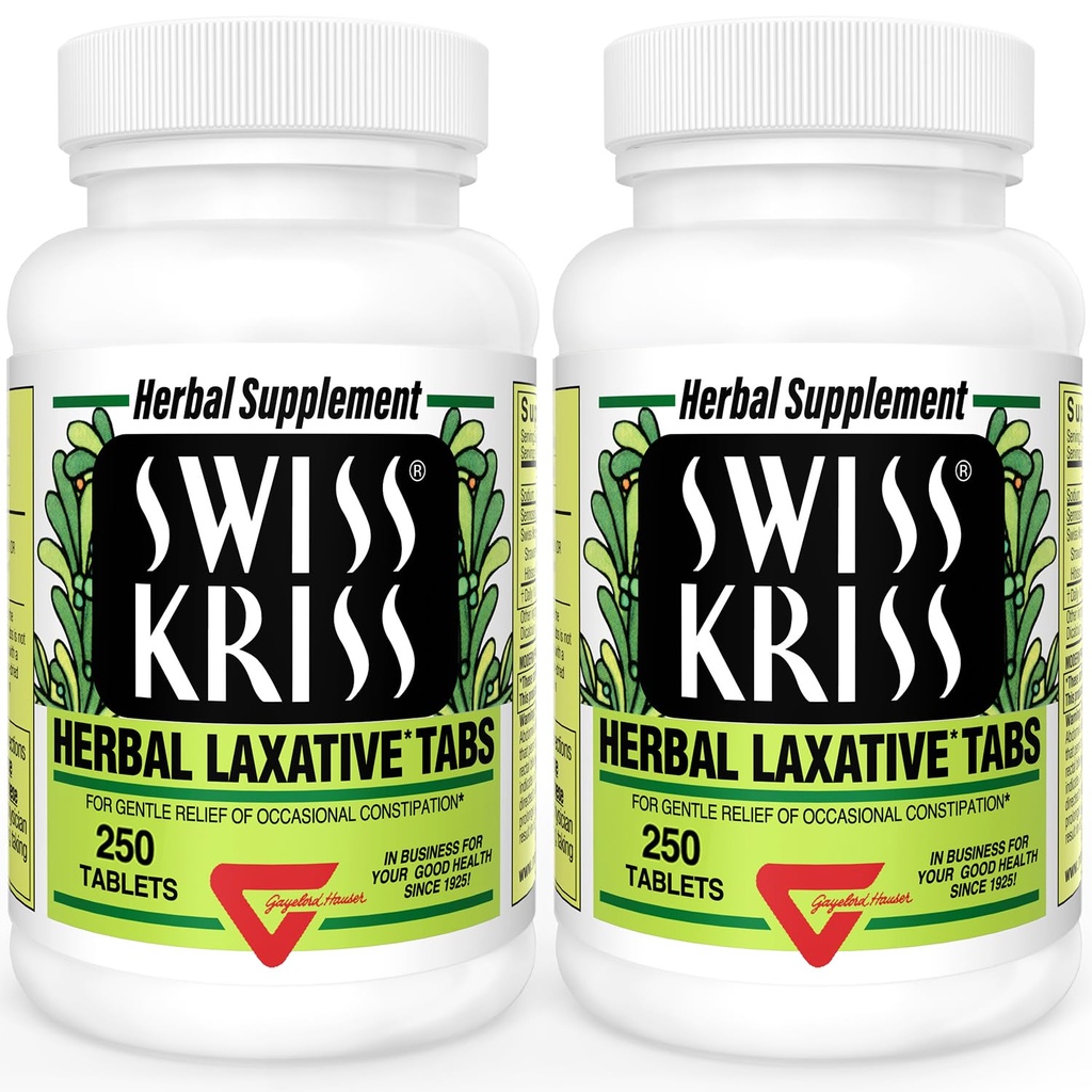 Swiss Kriss Herbal Laxative Tablets, Lassativi naturali per il sollievo dalla costipazione, Senna Laxative, 250 compresse, (Pack of 2)