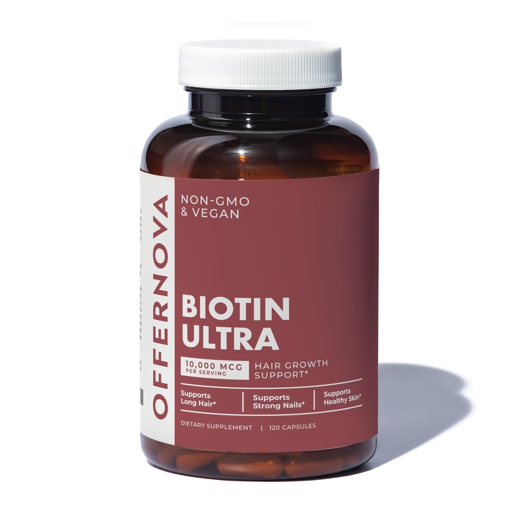 Offernova Biotin Ultra - Vitaminas para el Cabello con Biotina - Pastillas para Crecimiento del Pelo y Barba