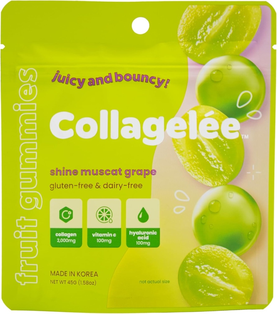 Collagelee Collagen Gummies - Marine Collagen Candy con Vitamina C, Acido Ialuronico, & Biotina per idratato, Gioventù, Plump Skin - Collageno coreano Snacks (Grappo Muscat)