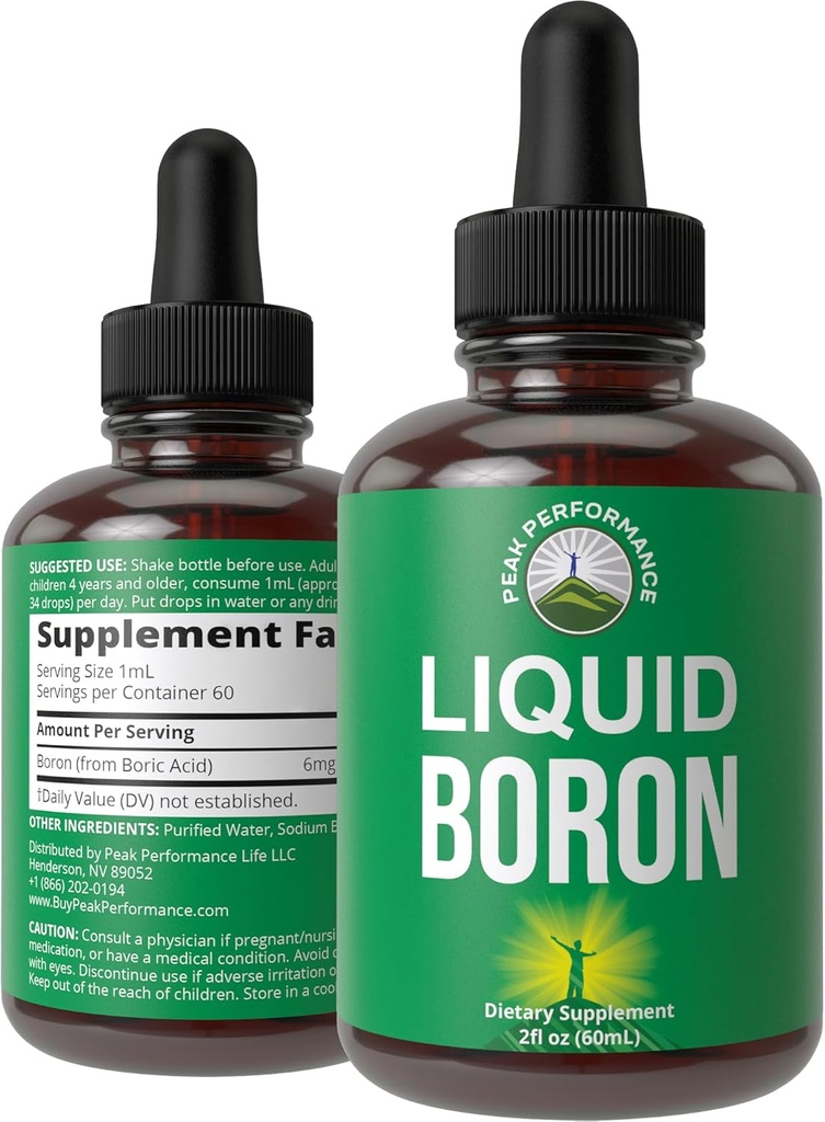 Liquid Boron Supplemento per uomini e donne. Mined negli Stati Uniti. Gocce minerali Vegan + Ionic Trace con elevata biodisponibilità per Bone, Joint Health. Zero Sugar, No Bitter Taste. Integratori complessi Boron