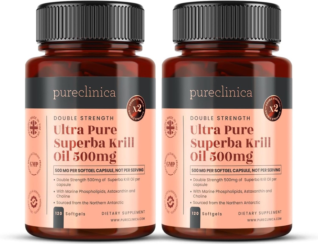 Ultra Pure Krill olio 500mg x 240 capsule (2 Bottiglie) - Fonte nelle acque non inquinanti di Antartico Fornire una ricca alimentazione di Astaxantina, Omega 3 e Vitamina D