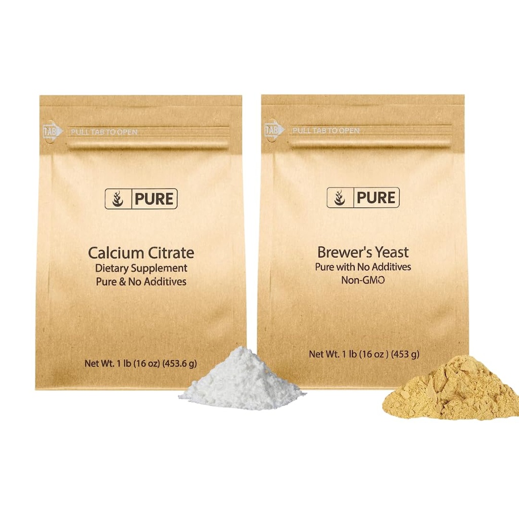 Ingredienti Originali Puri Lievito e Calcium Citrato Bundle, 1 lb Ogni, Nessun Additivo o Filler, Integratori