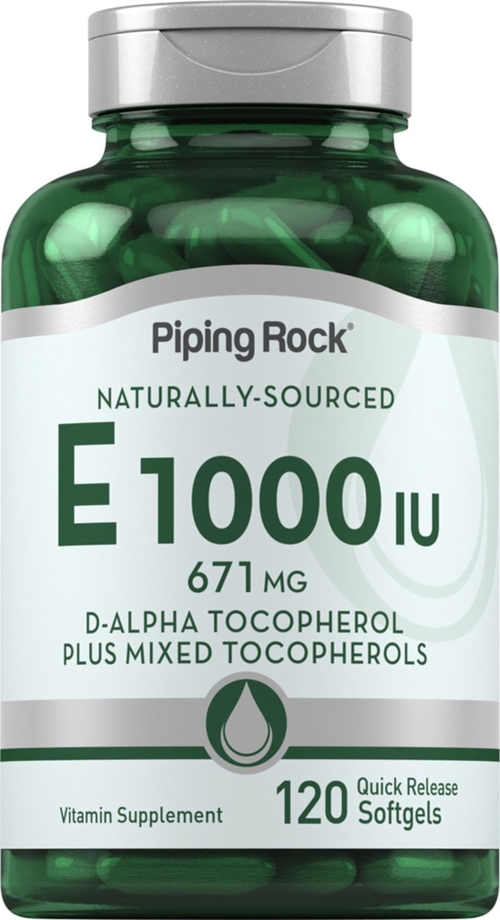 Piping Rock Vitamin E 1000 IU Softgels | 120 Count | con D-Alpha e Tocoferoli misti | Gluten Free, Non OGM Supplemento