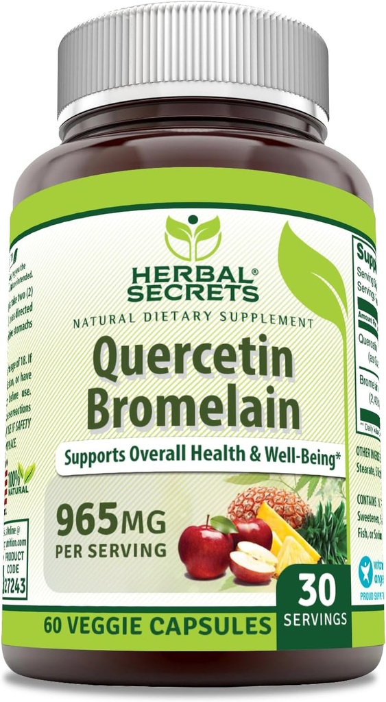 Herbal Secrets Quercetin 800 Mg con Bromelain 165 Mg Supplemento | 60 capsule vegetali | Non OGM | Gluten-Free | Made in USA