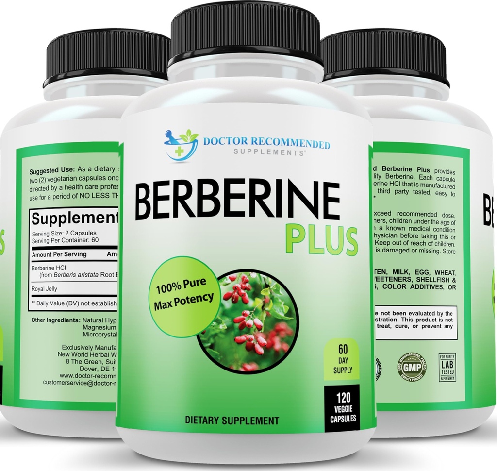 DOCTOR RECOMANDED SUPPLEMENTARI Berberina Plus 1200mg Per Serve - 120 capsule di verdure con Royal Jelly