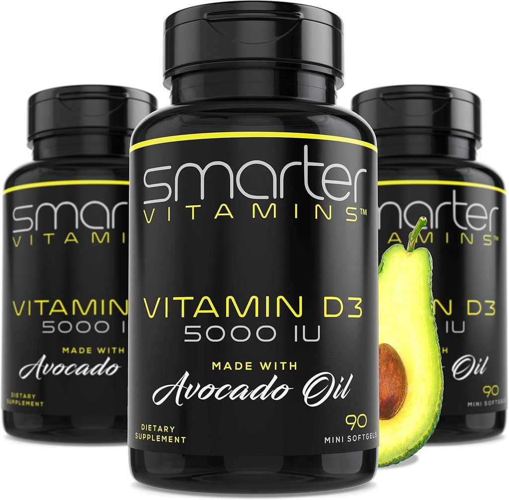 (3 Pack) Smarter Vitamin D3 5000 IU in Olio di Avocado 125mcg 270 Mini Softgels