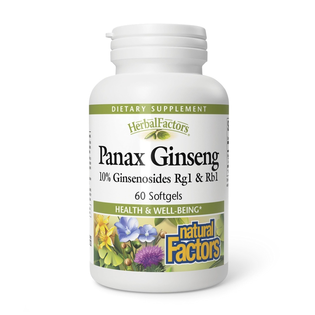 HerbalFactors di Fattori Naturali, Panax Ginseng, Promuove la Resistenza alla Stress quotidiana e un Benessere sano, 60 softgels (60 porzioni)