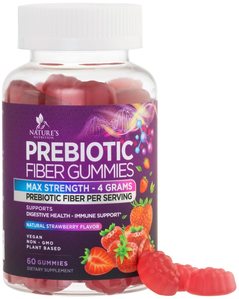 Gummie di fibre per adulti, supplemento giornaliero di fibra gommosa da 4g, supporto prebiotico della salute digestivo della pancia - Chews solubili in fibra a base vegetale, prebiotici supporta regolarità e digestione Non-GMO - 60 Gummies