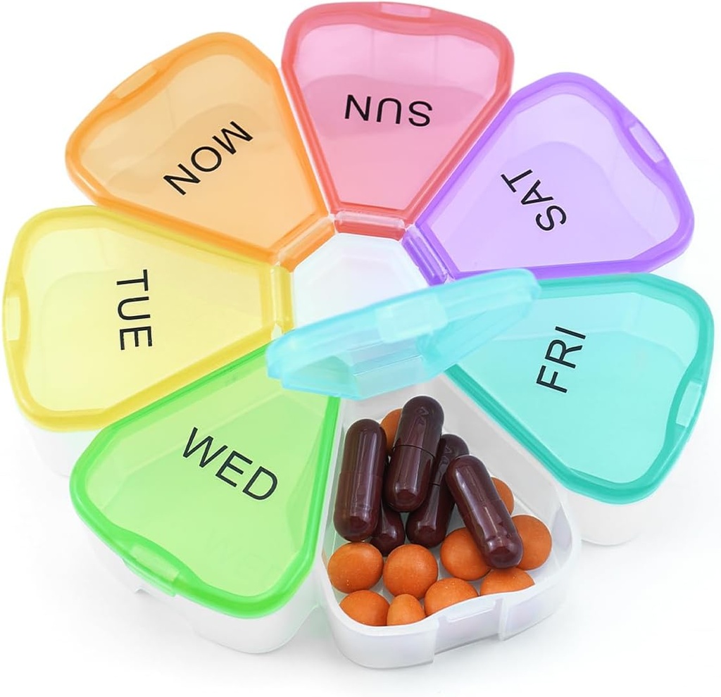 Quacc Carino organizzatore di pillole settimanali viaggio 7 giorni portatile rotondo floreale Case Box contenitore di pillole Medcine titolare per grande vitamina Fish Oil Pill Medicine - Rainbow