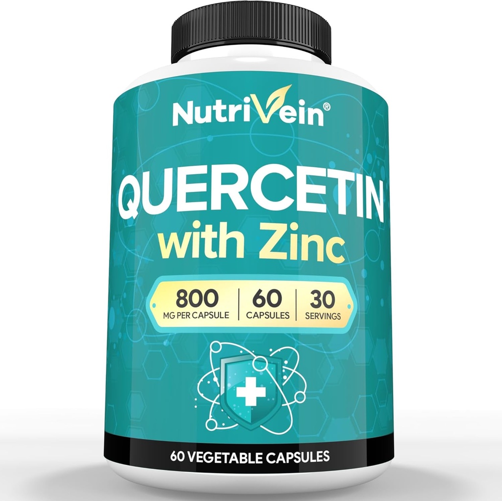 Nutrivein Zinc Quercetin Integratore Combinato - Enhanced-Absorption Quercetin con Zinc for Respiratory, Cardio, Immune, & Full-Body Support - Massima biodisponibilità