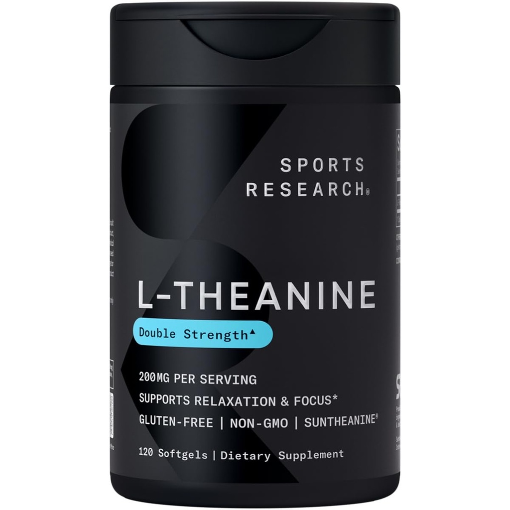 Ricerca sportiva L-teanina 200 mg con olio di cocco biologico | Integratore di Suntheanine per Focus, Rilassamento & Alertness | Doppia resistenza, Non OGM & Gluten Free