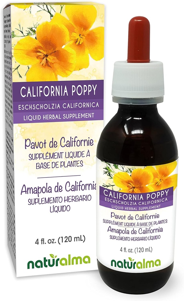 Naturalma Eschschscholzia (Eschscholzia californica) erba Alcol-Free Tincture - 4 fl oz Liquid Extract in Drops - Herbal Supplement - Vegan