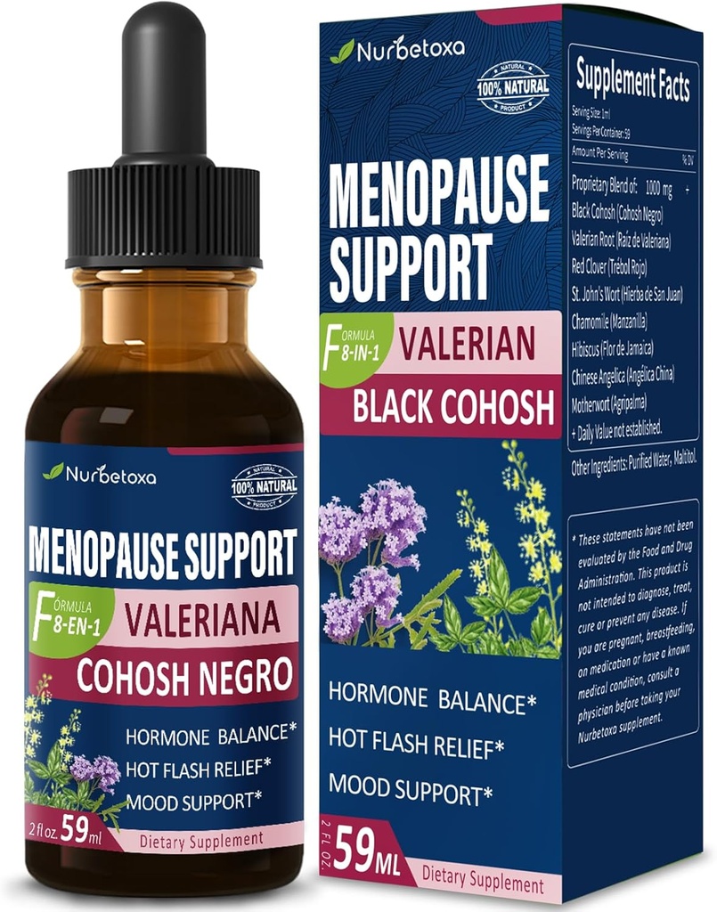 Integratore alimentare Menopause Support Drops, Estroven Menopause Relief Tintura per Flash Hot & Night Sweats con Cohosh nero, Valerian. 2o
