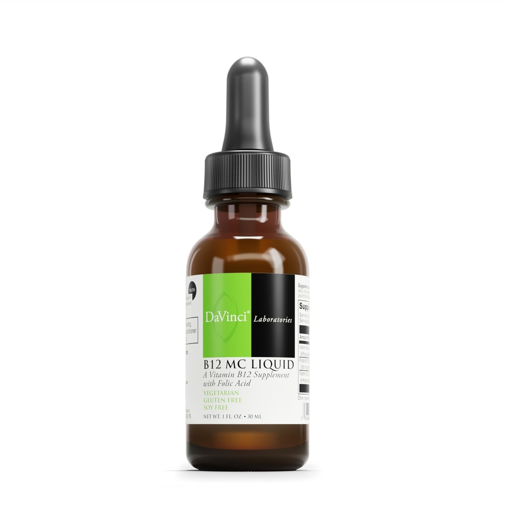 DAVINCI Labs B-12 MC Liquid - Integratore alimentare per sostenere la salute cardiovascolare, l'energia e il sangue sano e le cellule nervose - con vitamina B6, B12 e Folate - senza glutine - Vegetariano - 30 ml