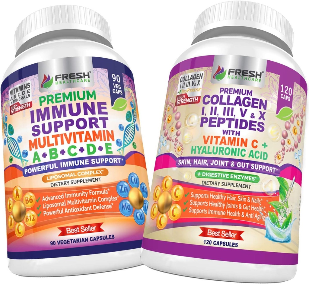 FRESH HEALTHCARE Immune Multivitamina e Peptidi del collagene - Bundle