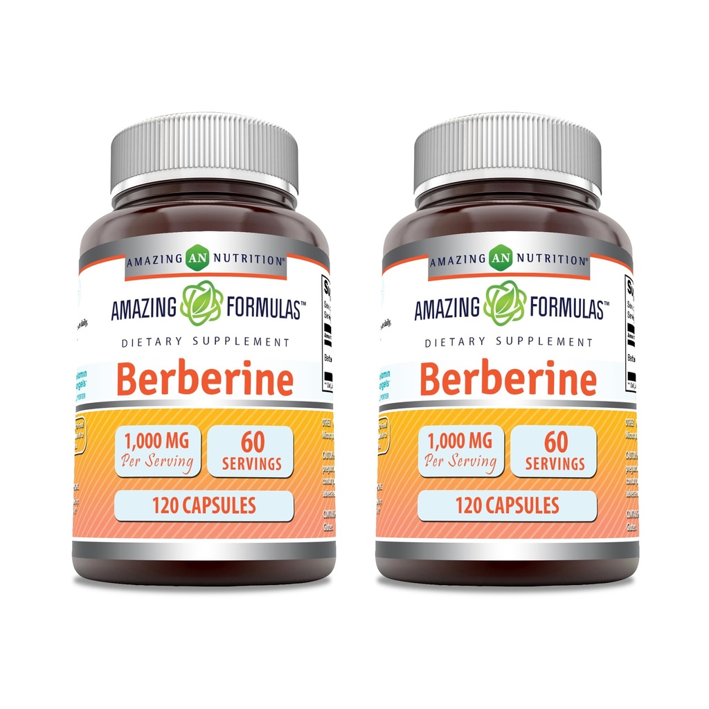 Incredibile Formulas Berberine 1000mg Per Serving Capsule Supplemento | Non OGM | Gluten Free | Made in USA (120 | 2 Pack)