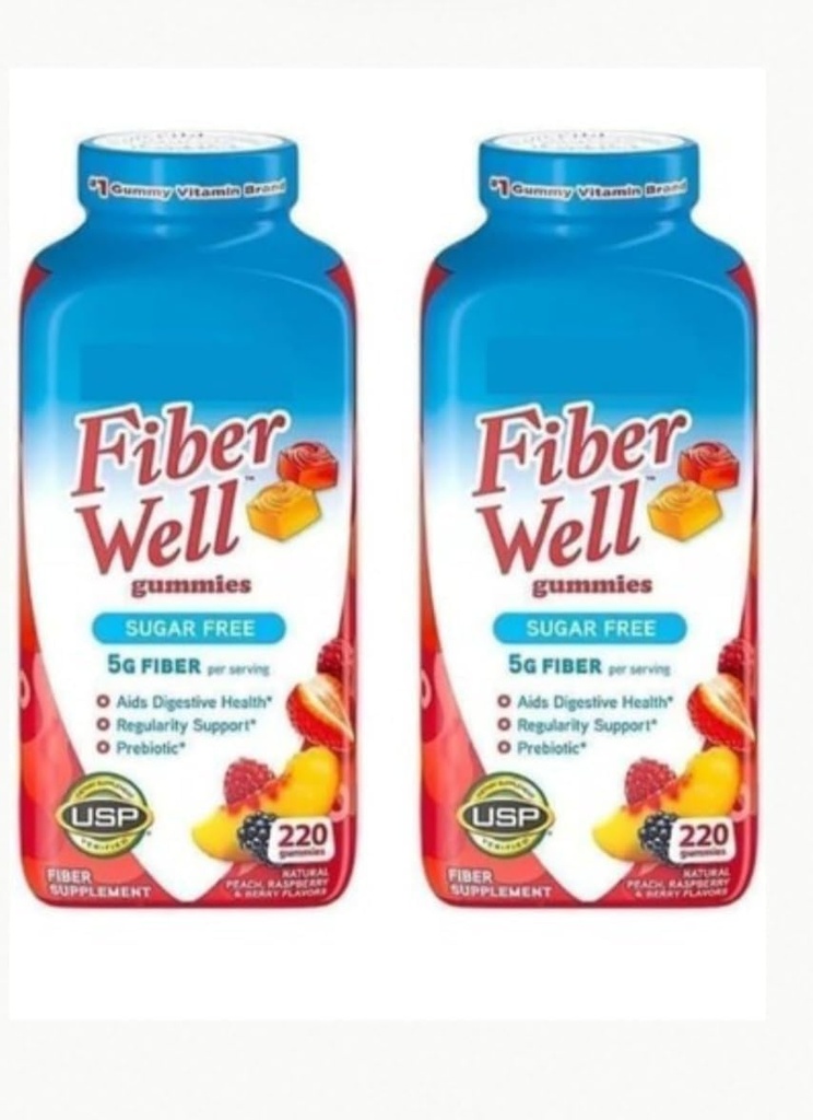Fibra Bene Zucchero gratis Gummies supplemento, pesca, fragola e bacche aromatizzato (2 bottiglie, zucchero gratis)