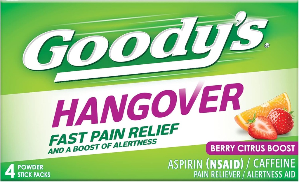 Polvere di sbornia di Goody, sollievo di dolore rapido & Boost di alertness agrumi di bacche, 4 ct (pacchetto di 1)