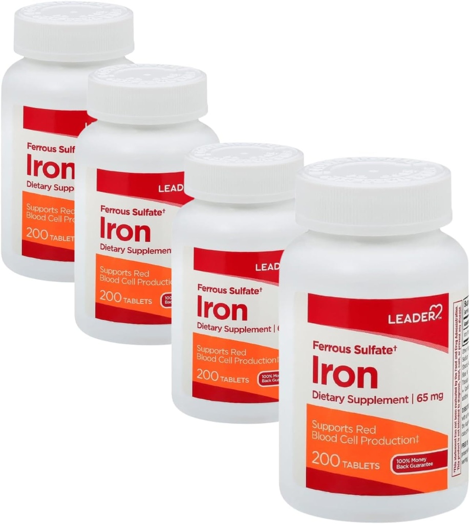 Leader Ferrous Sulfate 65MG Compresse 200 Ct. Supplemento di ferro per l'energia e la vitalità