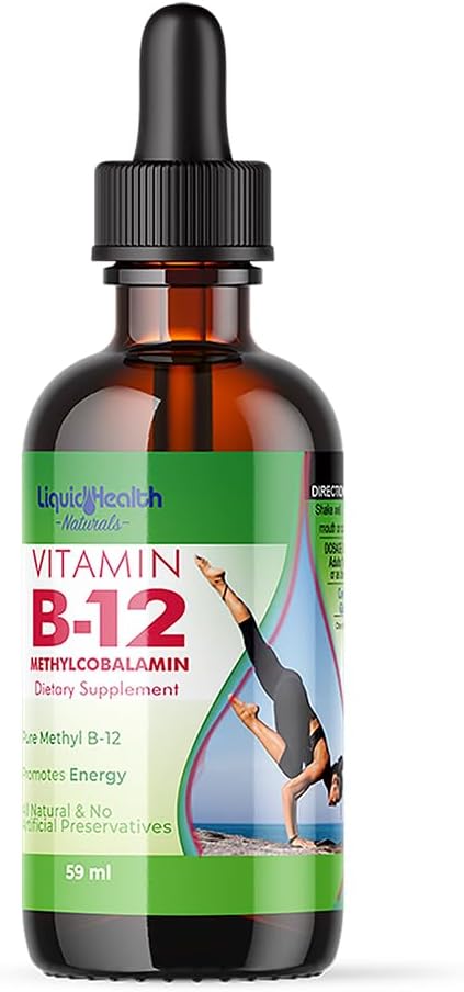 LIQUIDHEALTH Vitamina B12 Methylcobalamin Liquid Drops with Sublingual Hydroxocobalamin - Boost Energy, Support Immune System, Migliorare la memoria e la concentrazione - Made in the USA, Vegan, Non-GMO (2 oz)