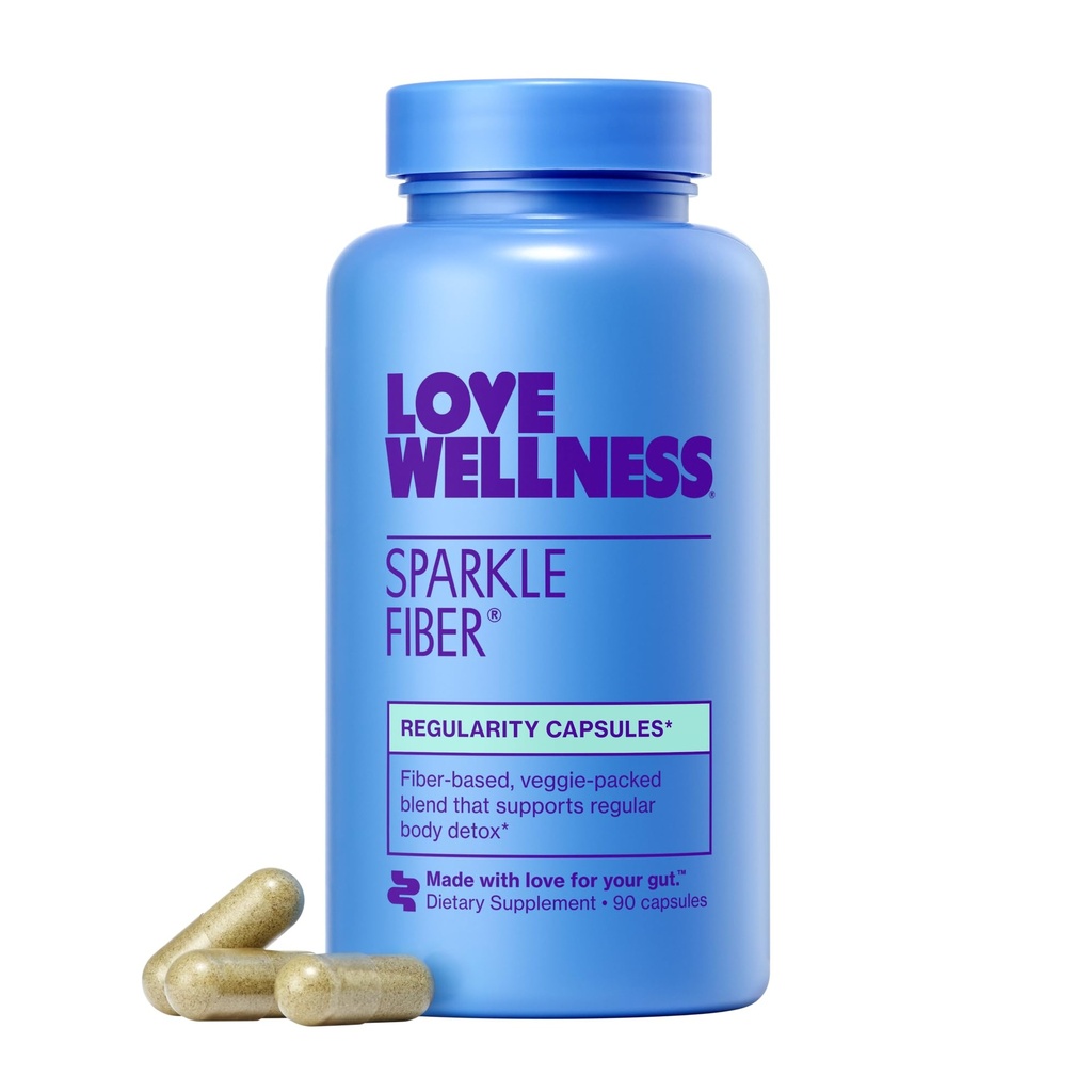 Love Wellness Sparkle Fiber | Supplemento fibra con enzimi digestivi | Greens Superfood Powder & Psyllium Husk Powder | promuove la salute del fegato per le donne | Regolarità & Bloating Relief | 90 Count