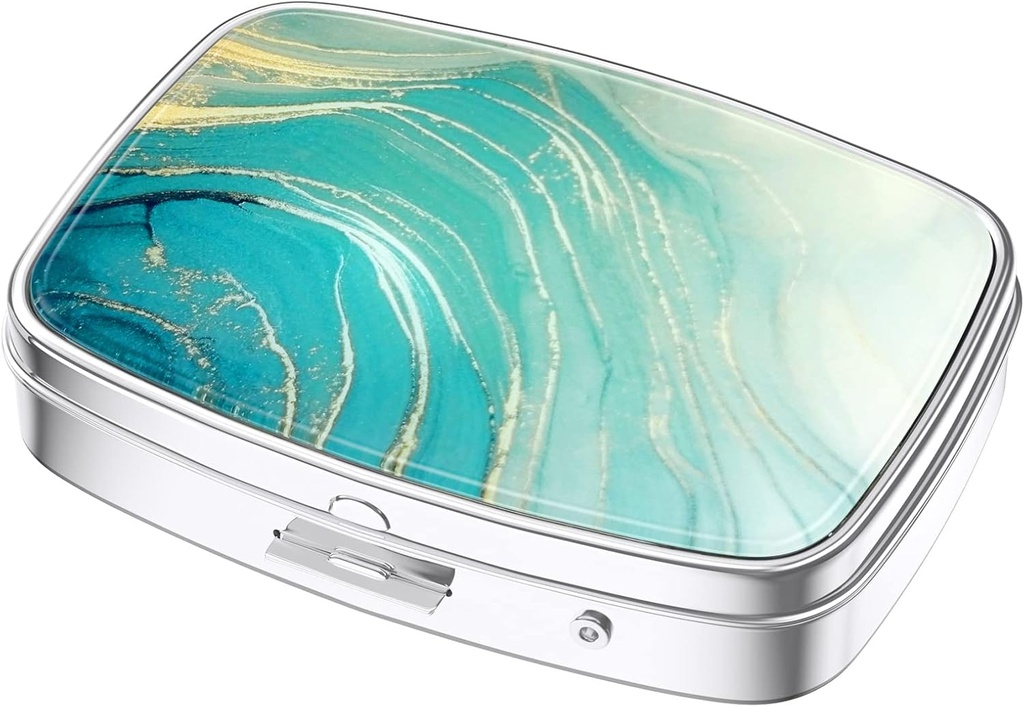 Nipichsha Pill Box, Small Pill Case for Purse & Pocket, Cute Travel Medicine Organizer, Portable Medicine Container Holder to Holding Vitamins, Medication, Fish Oil & Supplements, Teal Marble