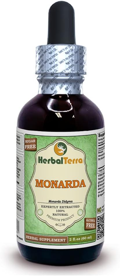 Monarda (Monarda Didyma) Glycerite, Estratto di liquido di alcool-FREE di erbe secche organiche (Nome: HerbalTerra, Proudly made in USA) 2 fl.oz (60 ml)