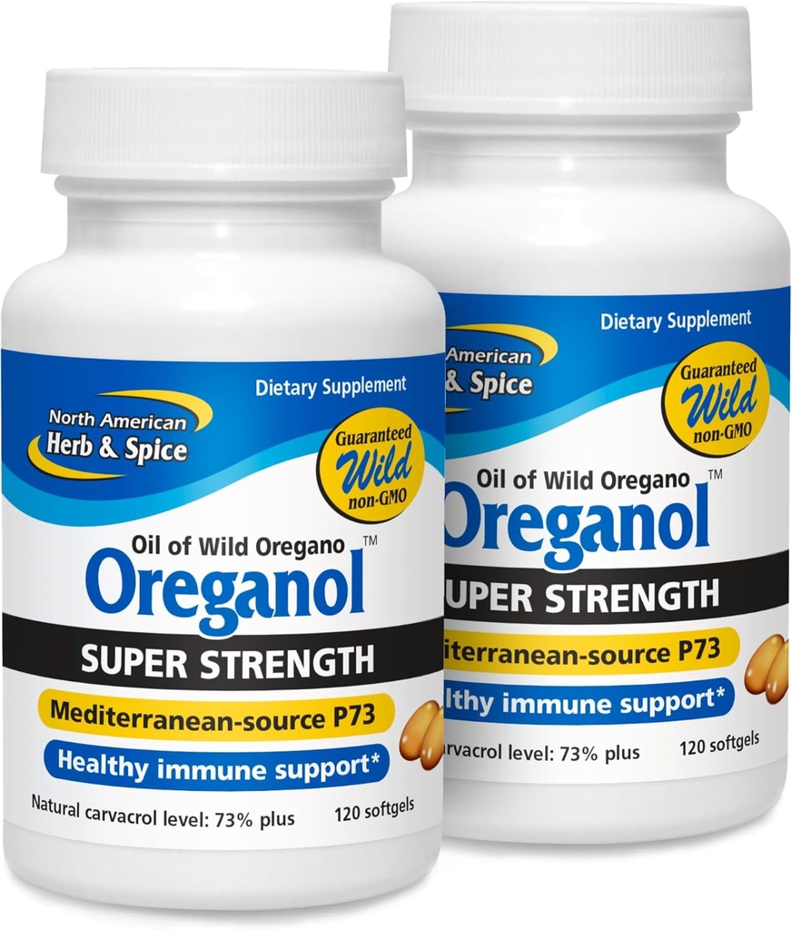 NORTH AMERICAN HERB & SPICE Super Strength Oreganol P73 - Confezione da 2, 120 Softgels - Supporto Sistema Immune - Non-GMO, Vegan Friendly - 240 Total Servings