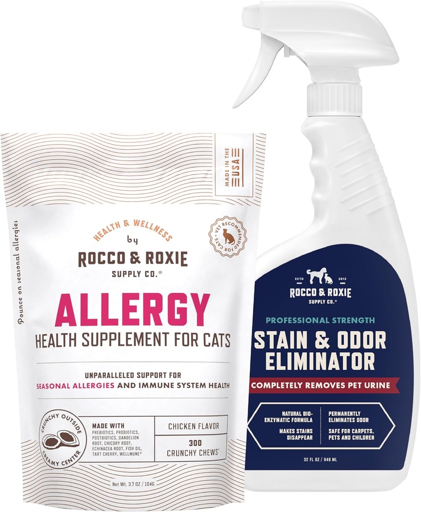 Rocco & Roxie Cat Allergy Integratori & Stain & Odor Eliminator Bundle