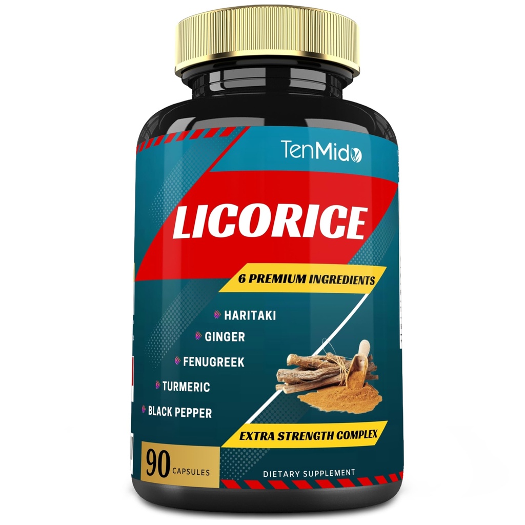 Estratto di liquirizia Capsule con Turmerico, Ginger, Fenugreek, Haritaki, Pepe Nero - Funzione di digestione di supporto - 90 Caps, 3 Mesi di alimentazione