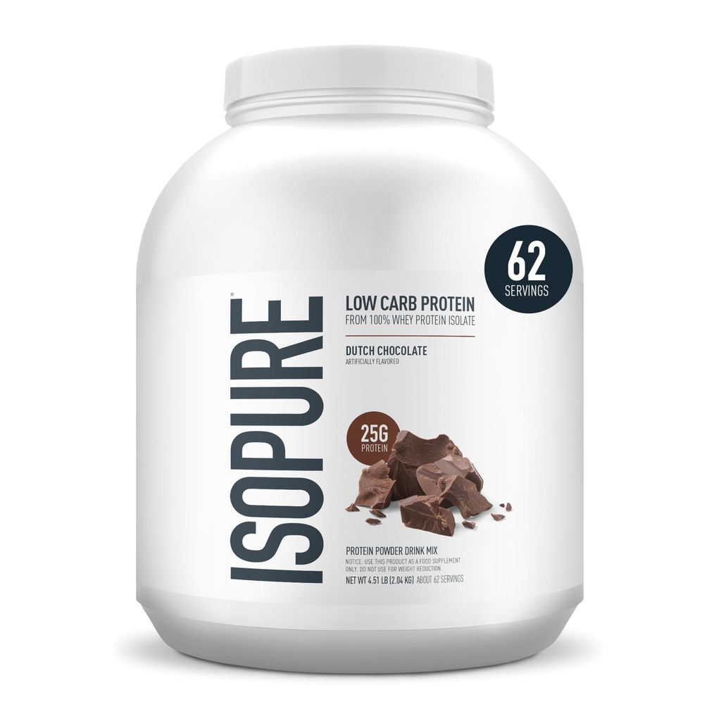 Polvere di proteine isolate del siero puro al 100%, senza lattosio, senza glutine, con vitamine, cioccolato olandese, 25g Protein Per Serving, 4,5 Lbs, 62 Servings (Packaging May Vary)
