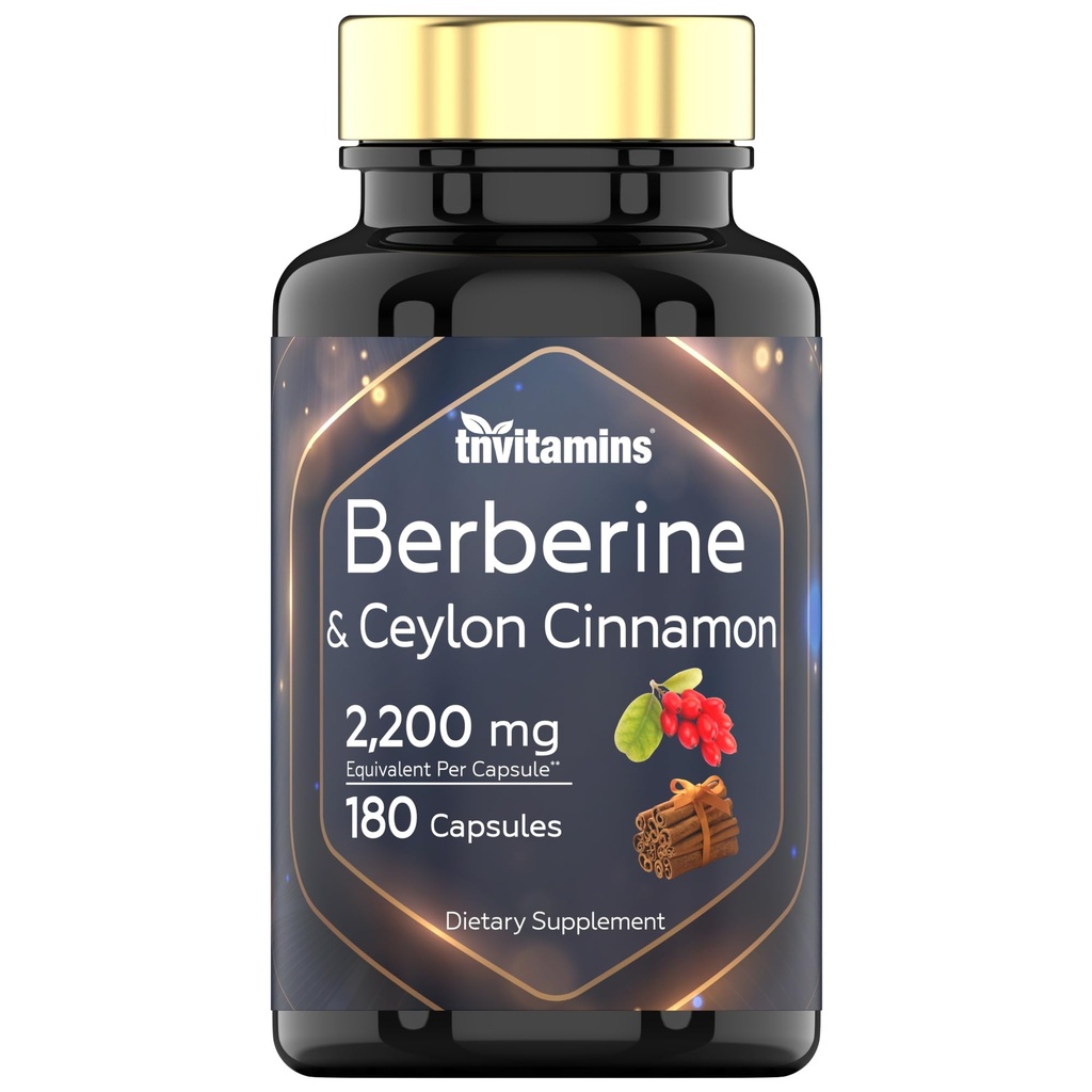 Berberina con cannella di Ceylon: 2200 mg Per Capsule - 180 capsule | Integratore di Berberina naturale per la salute del sistema cardiovascolare e circolatorio* | 6 mesi di alimentazione | Made in the USA!