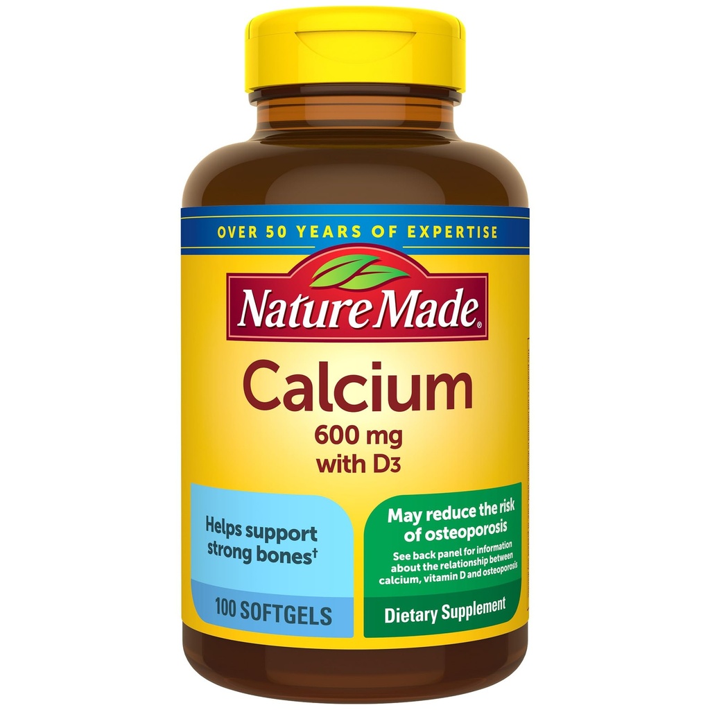 Natura Made Calcio 600 mg con vitamina D3, Integratore alimentare per il supporto Bone, 100 Softgels