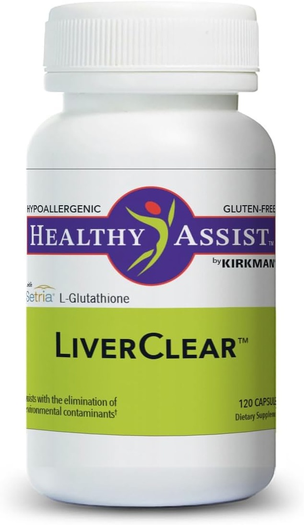 Kirkman LiverClear Supplement, 120 Capsule, Body Cleanse con Vitamina C, E, Selenio, Taurina, Curcumina, Cardo Latte, Glutathione, NAC & Calcium per supportare i percorsi di pulizia naturale del corpo