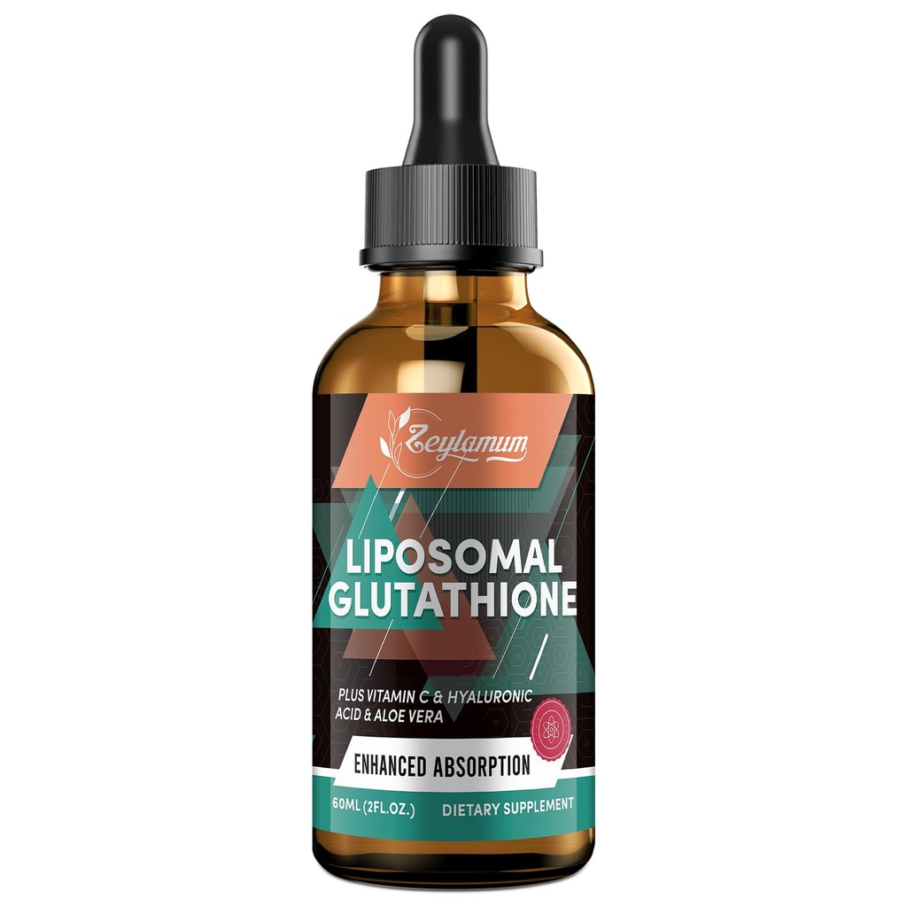 2000MG Glutathione Liquido Gocce, Assorbimento Ultra Alto, Detossificazione Naturale, Sistema Immune & Skin Supprot*, L-Glutathione, Vitamina C & Acido Ialuronico, Capsule Alternative, 2.02 OZ