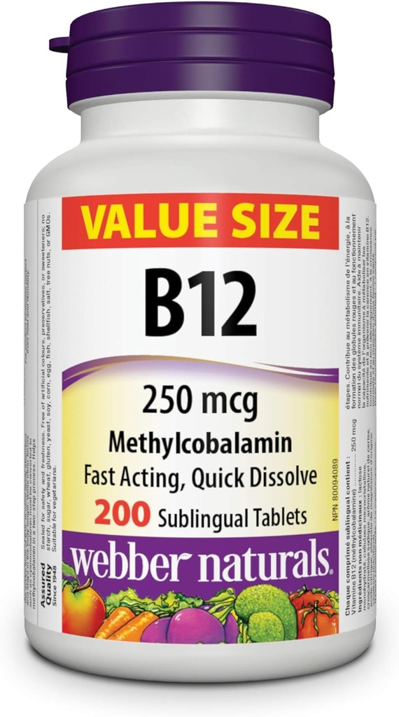 Vitamina B12 250 mcg Methylcobalamin, 200 compresse sublinguali