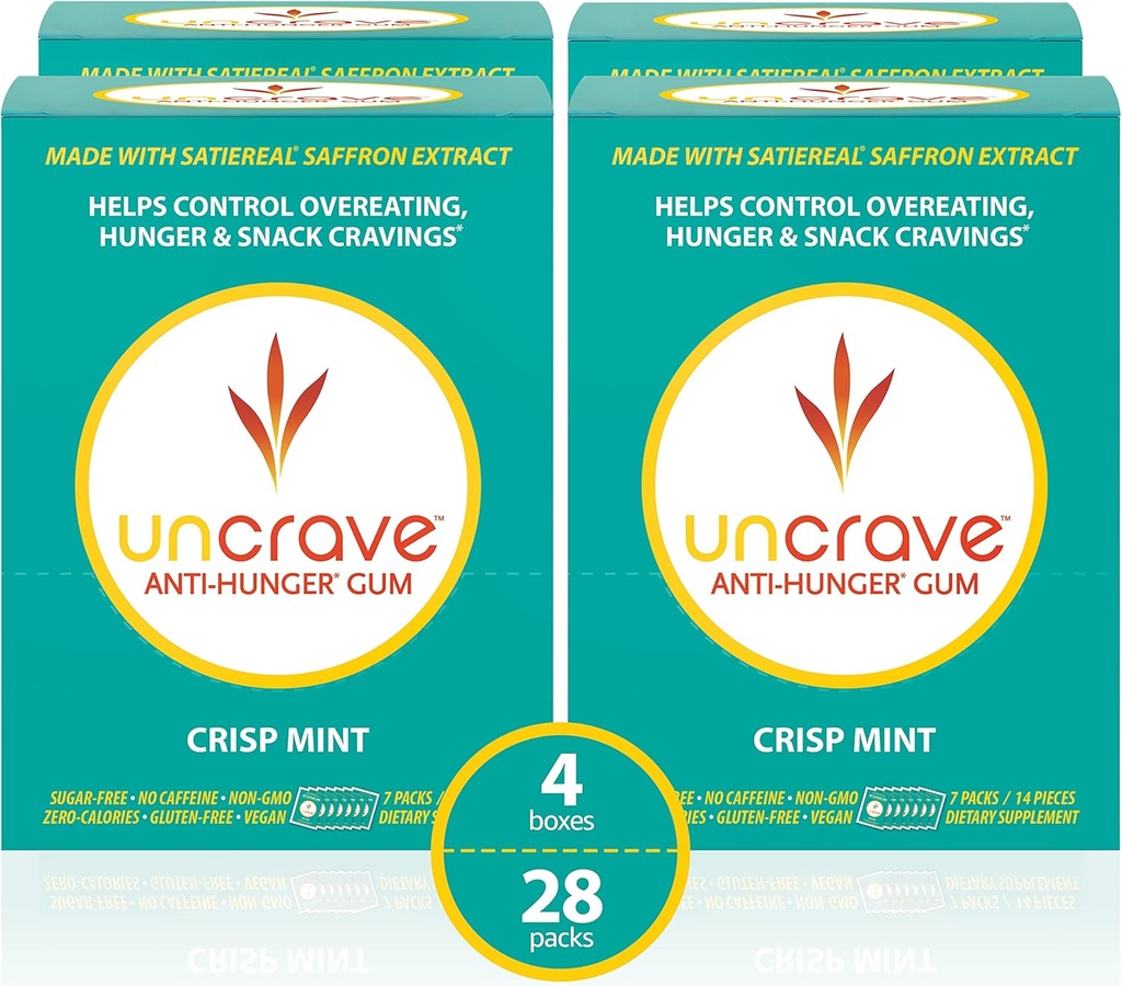 UnCrave Gum - Infuso con 100% Pure Saffron Extract – Control Cravings - Migliorare l'umore - Vision Health – Crisp Mint (56 Pezzi)