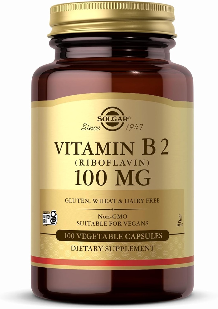 Solgar Vitamina B2 (Riboflavin) 100mg - 100 Capsule Vegetali - Non OGM, Vegan, Gluten Free, Dairy Free, Kosher - 100 Serve