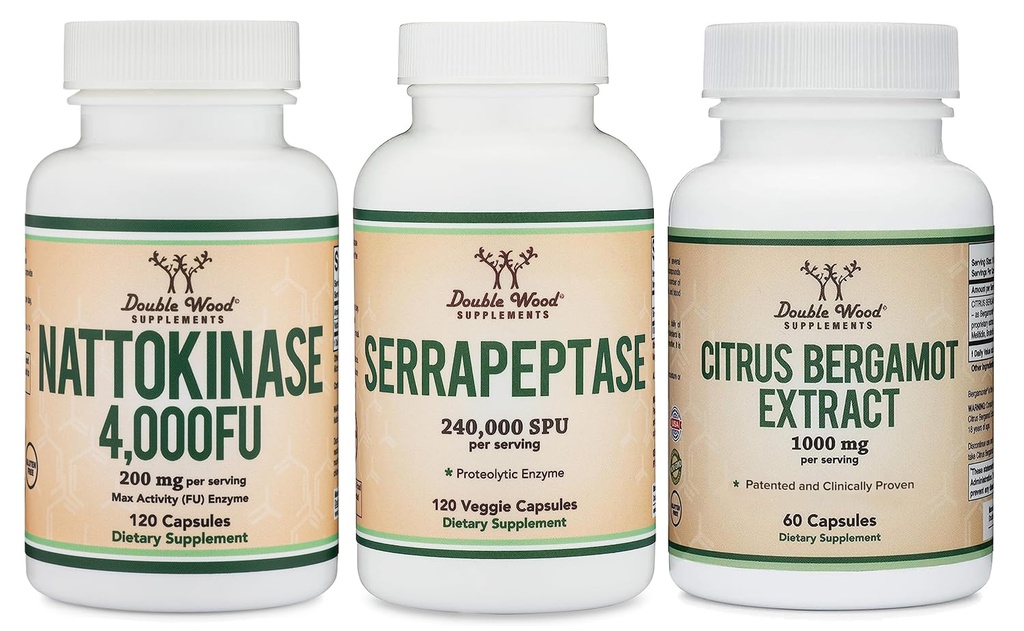 Nattokinase Supplemento (120 capsule), Serrapeptase (120 capsule), Citrus Bergamot (60 capsule)